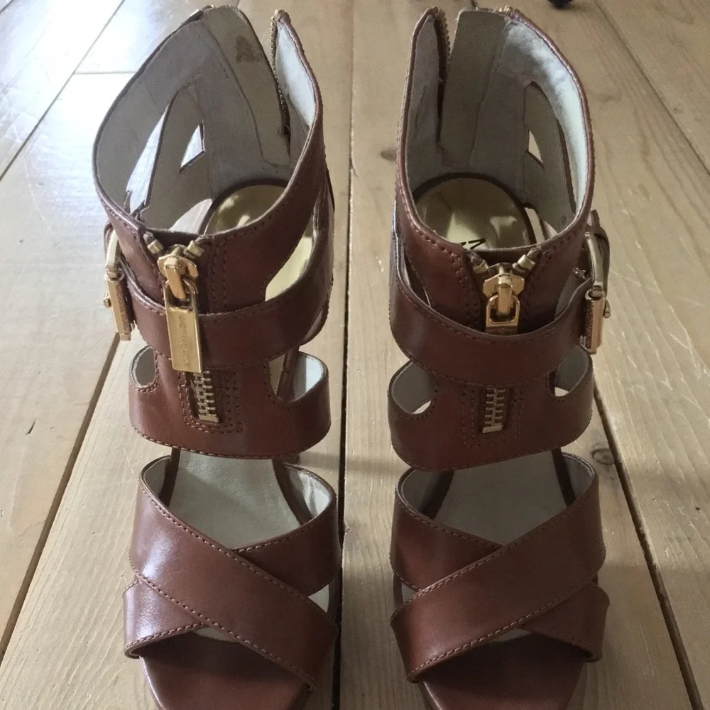Michael Kors Brown Leather Strappy Platform Heels